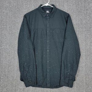 Rock & Republic Shirt Mens M Black Speckled Button Up Roll Tab Long Sleeve